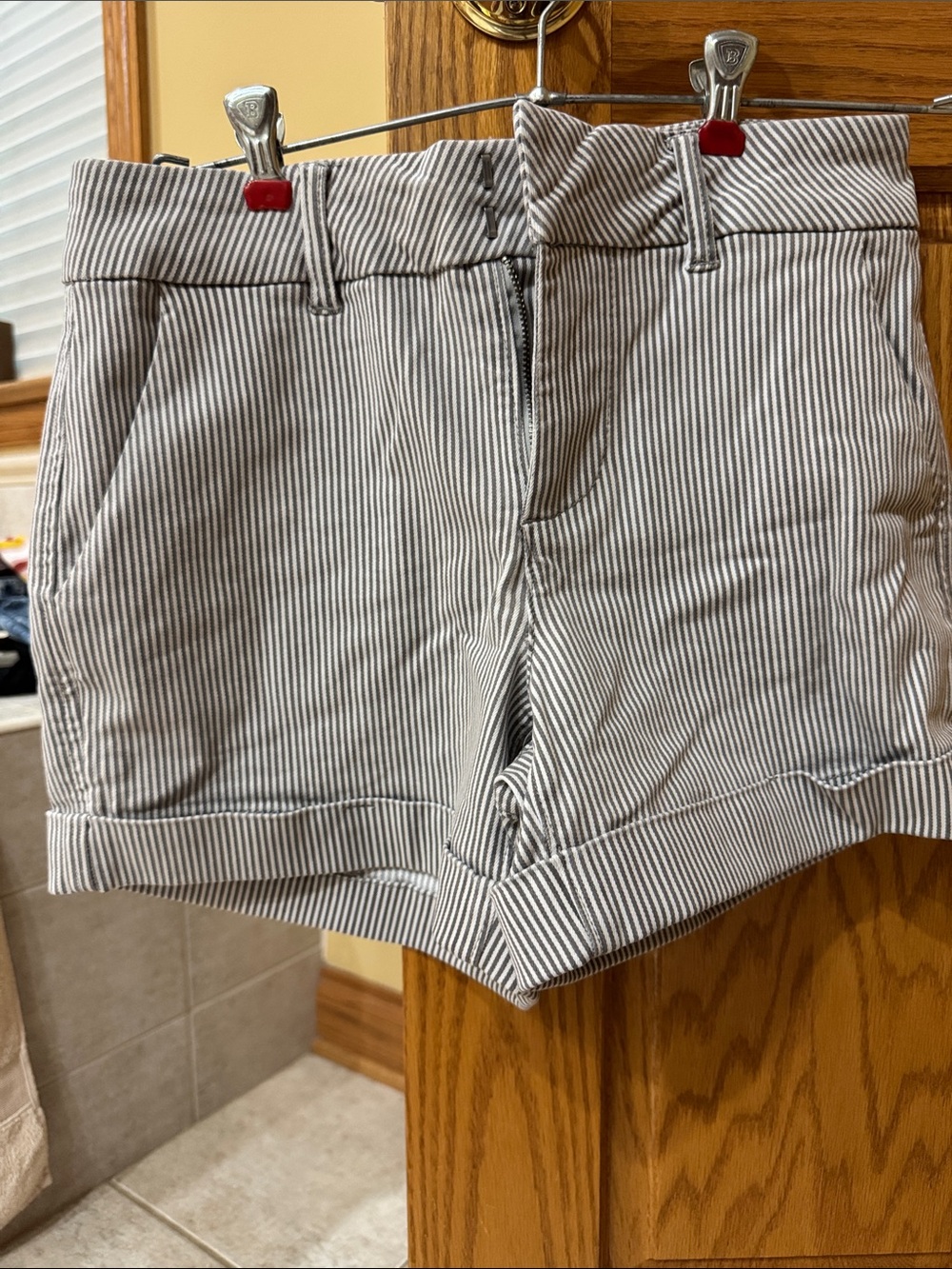 Dear John Black & White Pinstripe High-Waist Cuffed Shorts
